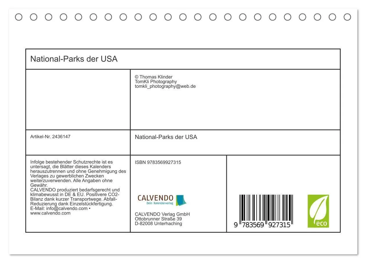 Bild: 9783569927315 | National-Parks der USA (Tischkalender 2027 DIN A5 quer), CALVENDO...