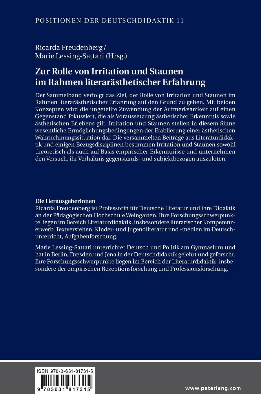 Rückseite: 9783631817315 | Zur Rolle von Irritation und Staunen im Rahmen literarästhetischer...