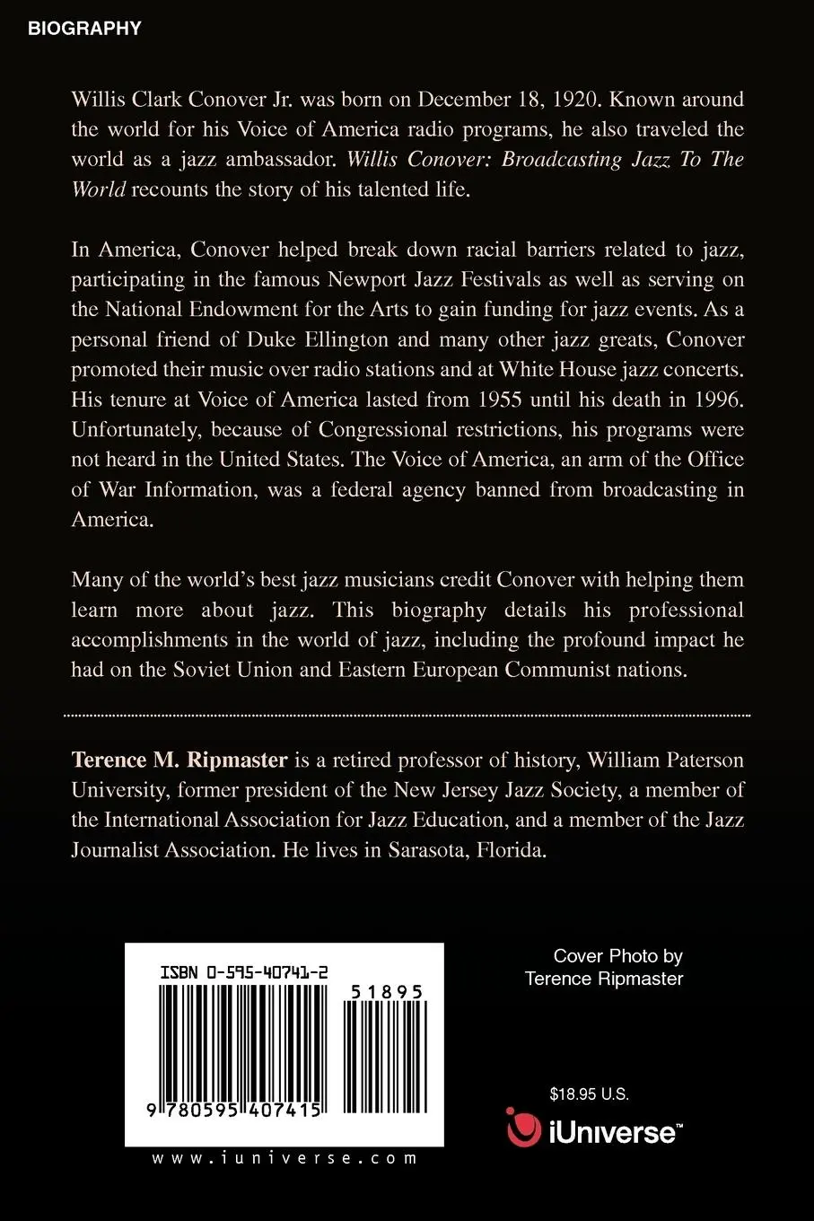 Rückseite: 9780595407415 | Willis Conover | Broadcasting Jazz To The World | Terence M Ripmaster