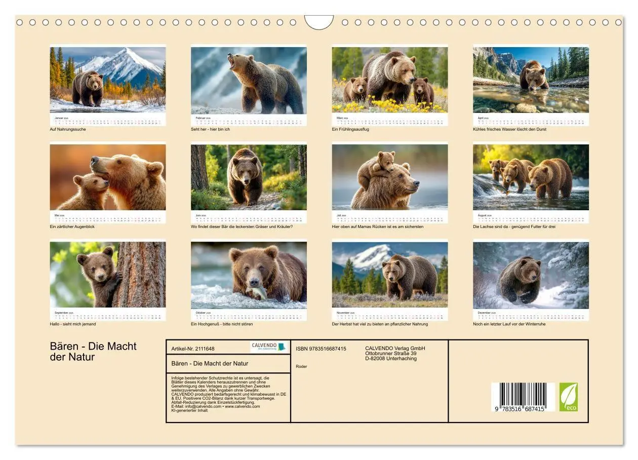 Bild: 9783516687415 | Bären - Die Macht der Natur (Wandkalender 2026 DIN A3 quer),...