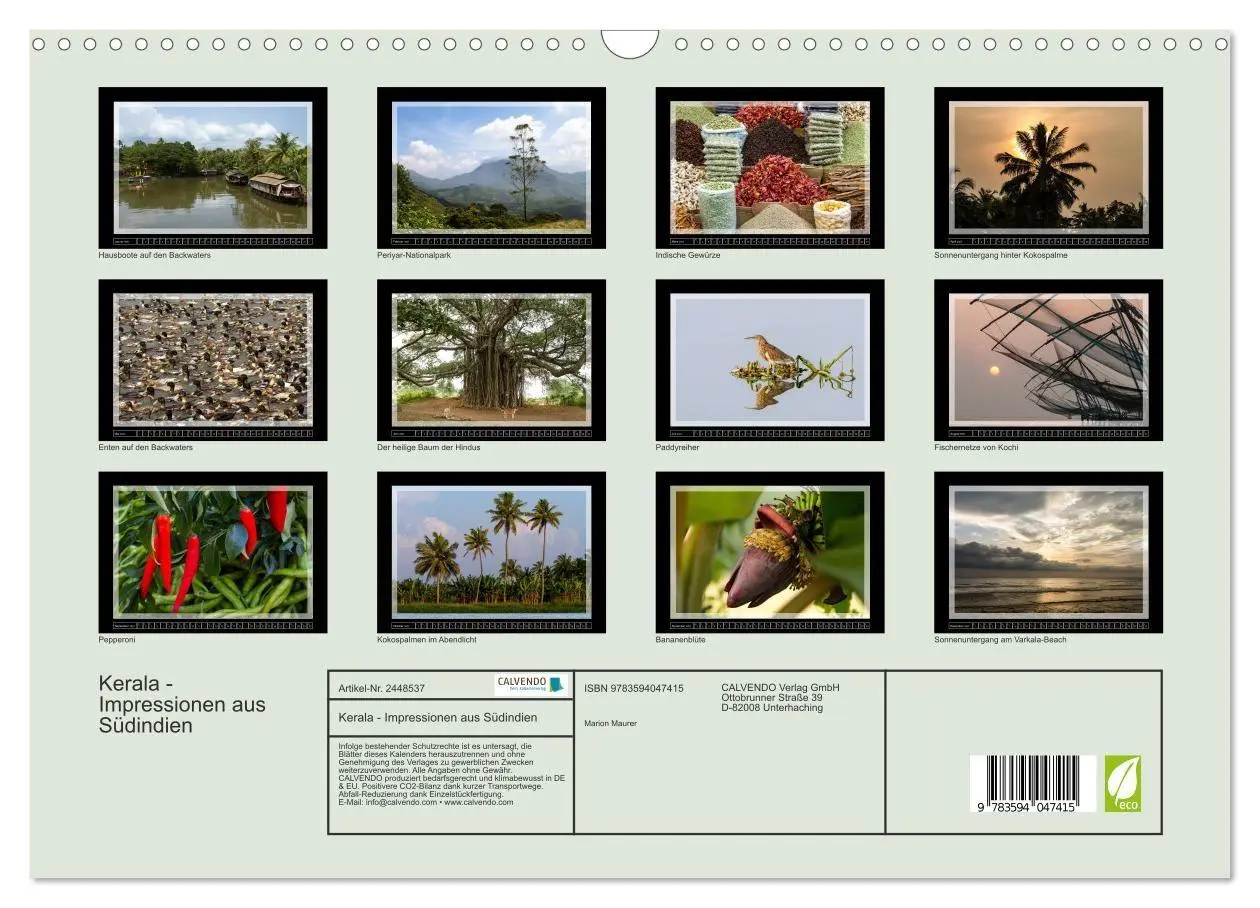 Bild: 9783594047415 | Kerala - Impressionen aus Südindien (Wandkalender 2027 DIN A3...