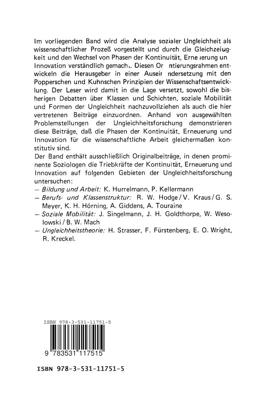 Rückseite: 9783531117515 | Die Analyse sozialer Ungleichheit | John H. Goldthorpe | Taschenbuch