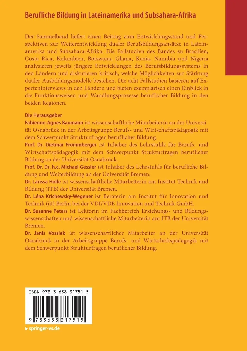 Rückseite: 9783658317515 | Berufliche Bildung in Lateinamerika und Subsahara-Afrika | Taschenbuch