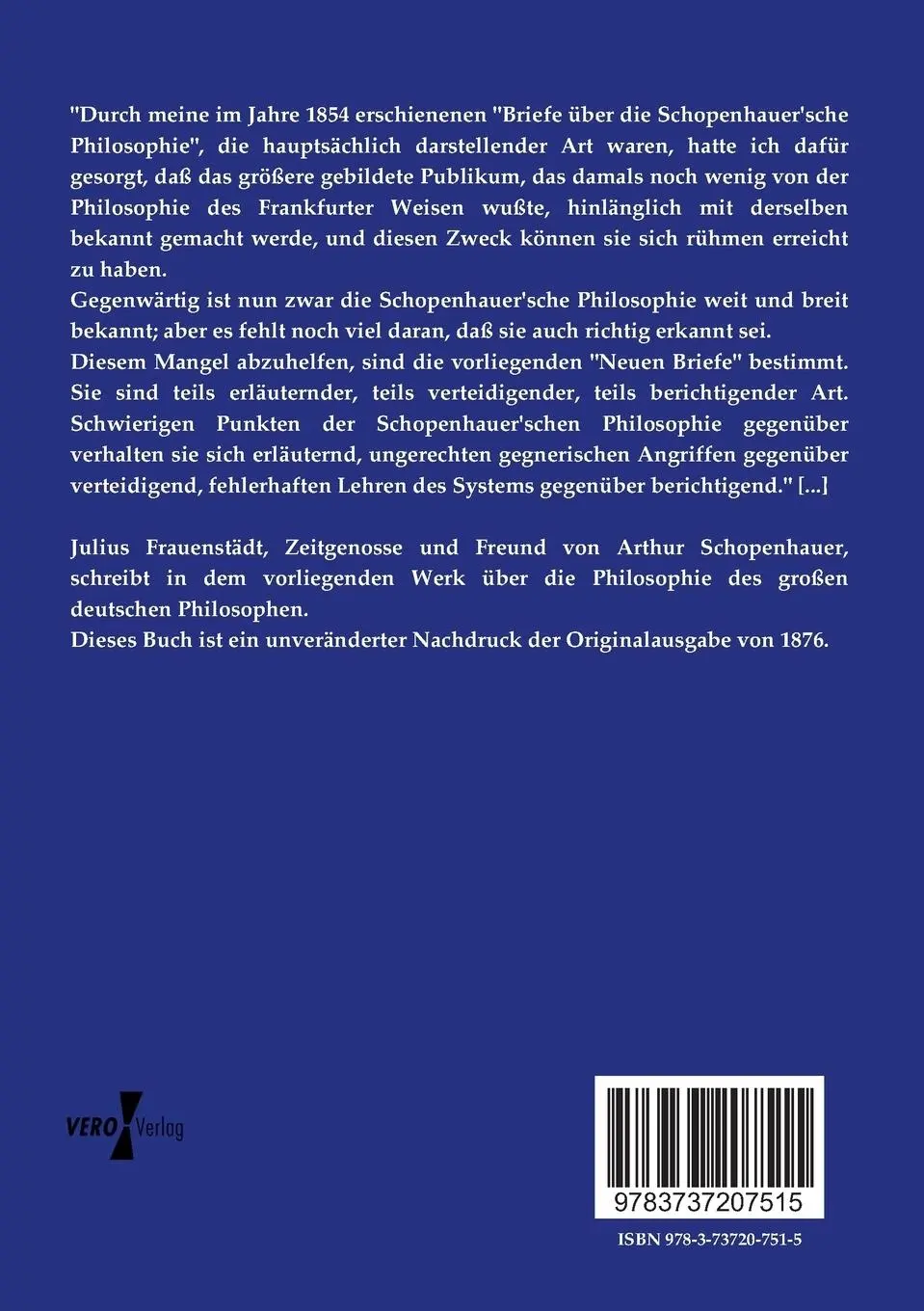 Rückseite: 9783737207515 | Neue Briefe über die Schopenhauer´sche Philosophie | Frauenstädt