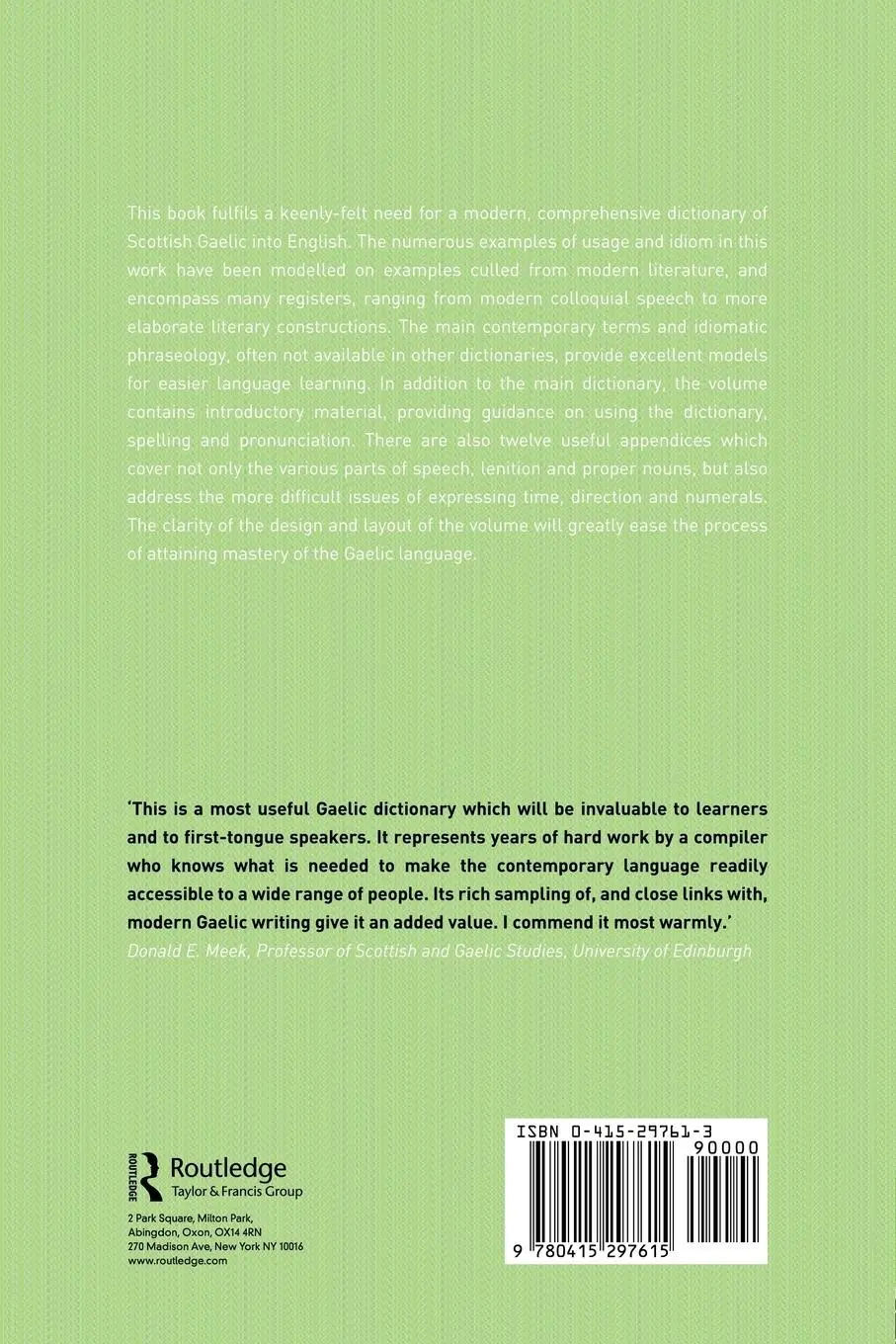 Rückseite: 9780415297615 | The Gaelic-English Dictionary | Colin B. D. Mark | Taschenbuch | 2003