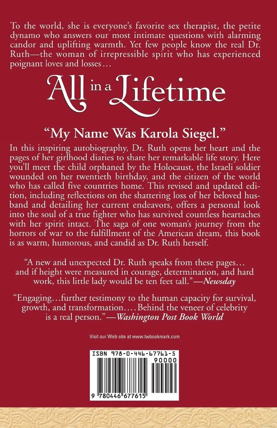 Rückseite: 9780446677615 | All in a Lifetime | Ruth Westheimer (u. a.) | Taschenbuch | Englisch