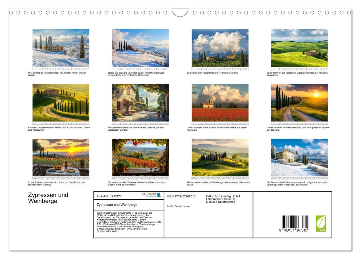 Bild: 9783457267615 | Zypressen und Weinberge (Wandkalender 2026 DIN A3 quer), CALVENDO...