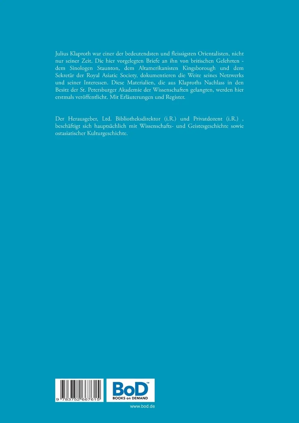 Rückseite: 9783752667615 | Briefe an den Orientalisten Julius Klaproth (1783-1835) von...