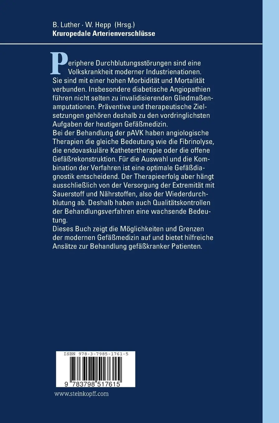 Rückseite: 9783798517615 | Kruropedale Arterienverschlüsse | Wolfgang Hepp (u. a.) | Buch | xii