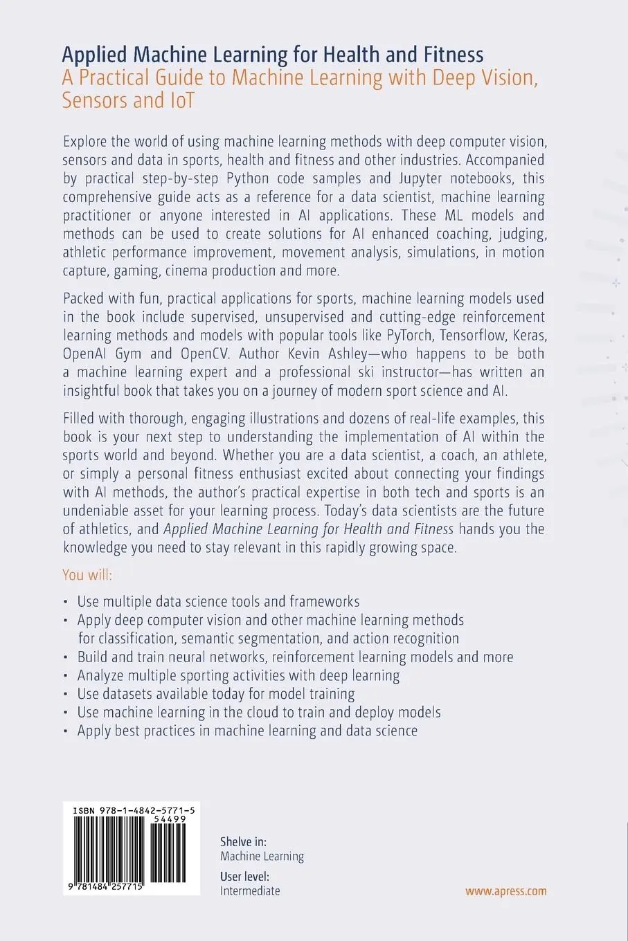 Rückseite: 9781484257715 | Applied Machine Learning for Health and Fitness | Kevin Ashley | Buch