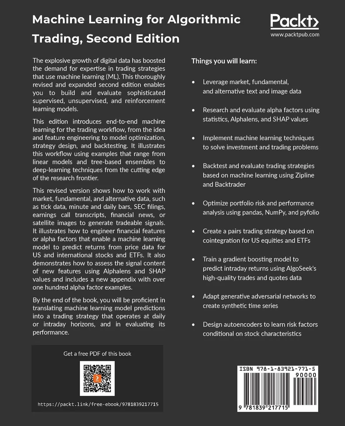 Rückseite: 9781839217715 | Machine Learning for Algorithmic Trading | Stefan Jansen | Taschenbuch
