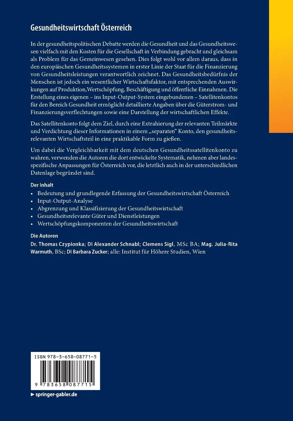 Rückseite: 9783658087715 | Gesundheitswirtschaft Österreich | Thomas Czypionka (u. a.) | Buch