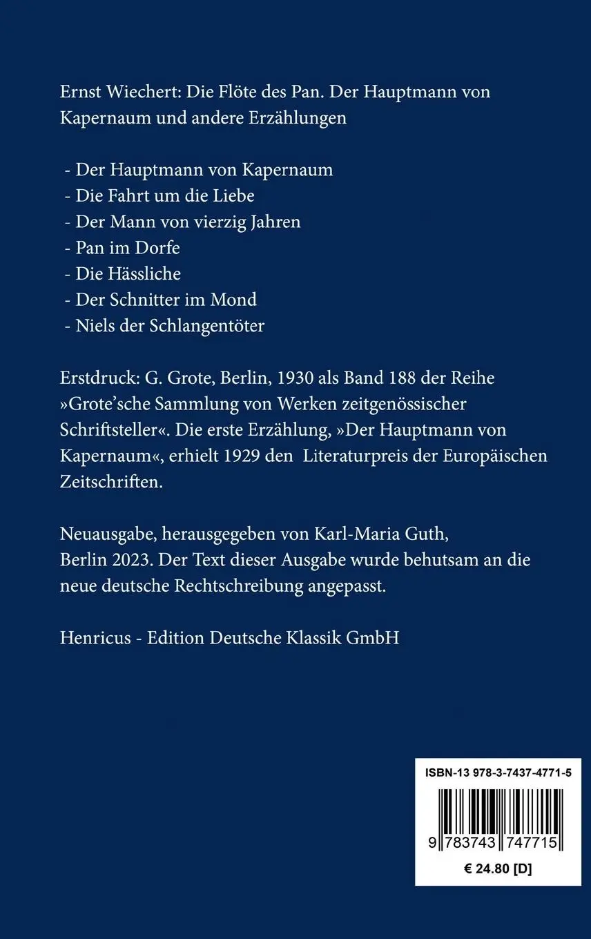 Rückseite: 9783743747715 | Die Flöte des Pan | Der Hauptmann von Kapernaum und andere Erzählungen