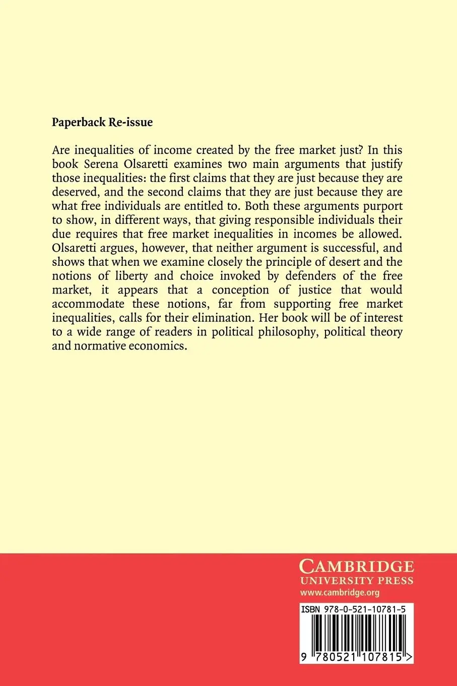 Rückseite: 9780521107815 | Liberty, Desert and the Market | A Philosophical Study | Olsaretti