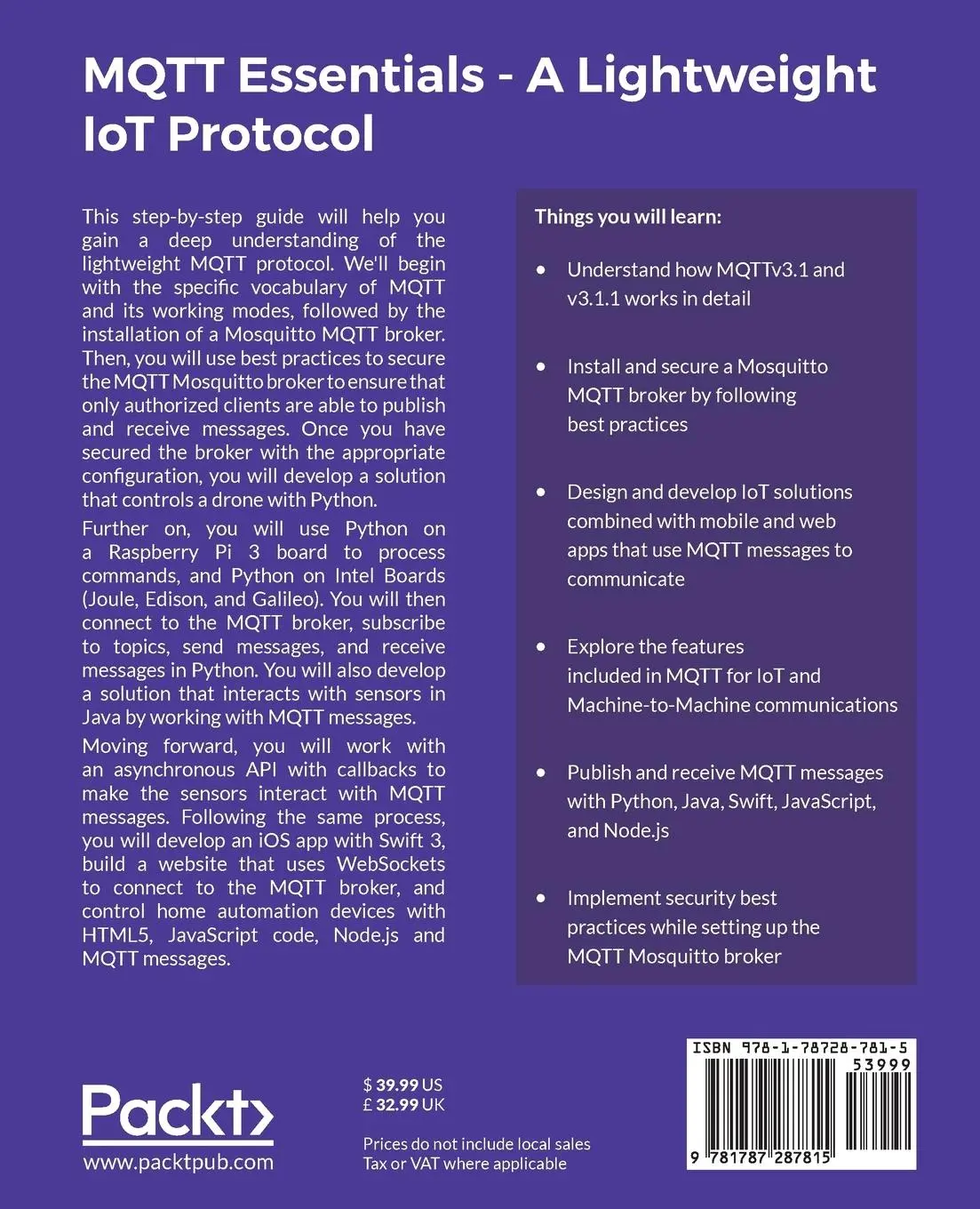 Rückseite: 9781787287815 | MQTT Essentials - A Lightweight IoT Protocol | Gastón C. Hillar | Buch