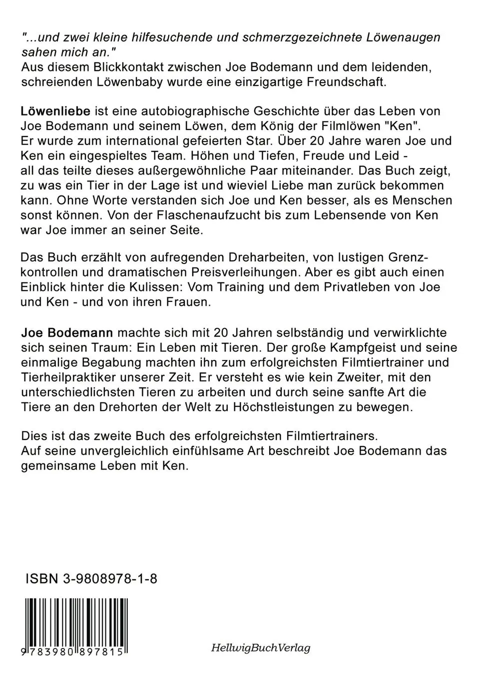 Rückseite: 9783980897815 | Löwenliebe | Joe Bodemann | Taschenbuch | 112 S. | Deutsch | 2004