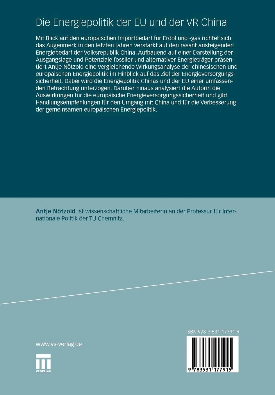 Rückseite: 9783531177915 | Die Energiepolitik der EU und der VR China | Antje Nötzold | Buch
