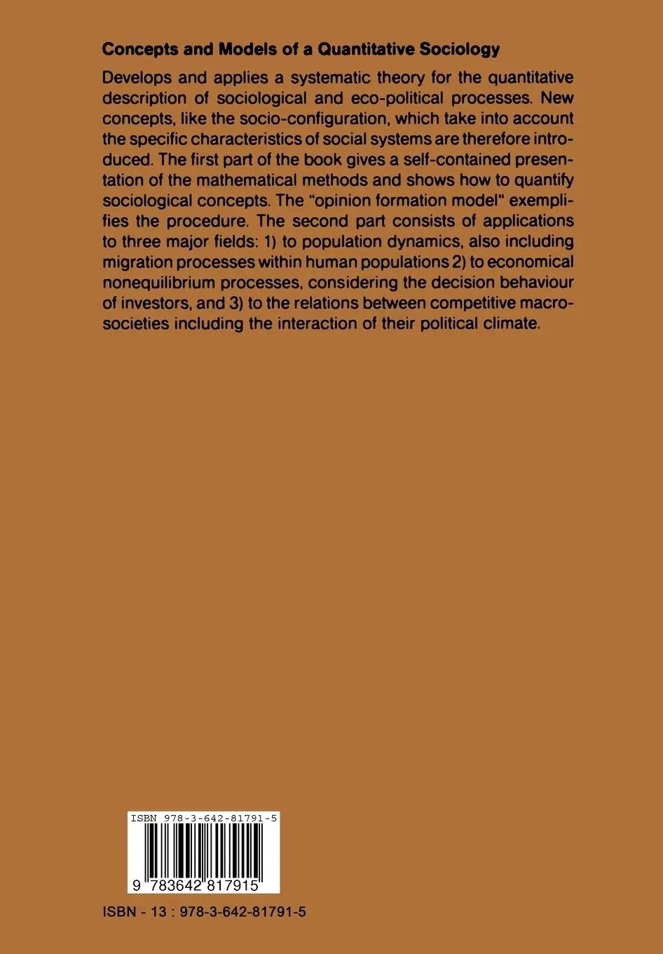 Rückseite: 9783642817915 | Concepts and Models of a Quantitative Sociology | W. Weidlich (u. a.)