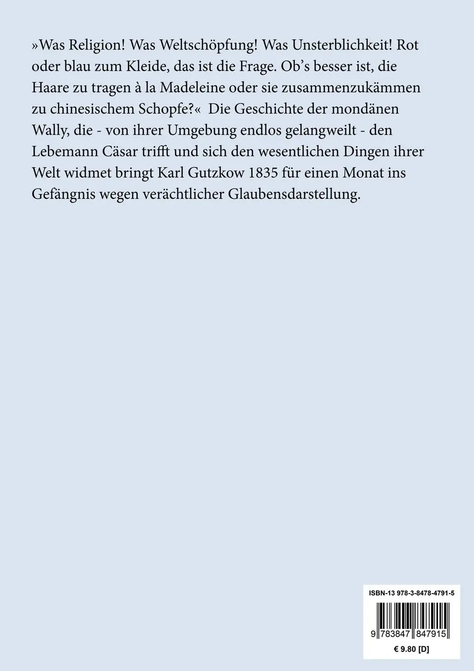 Rückseite: 9783847847915 | Wally, die Zweiflerin (Großdruck) | Roman | Karl Gutzkow | Taschenbuch