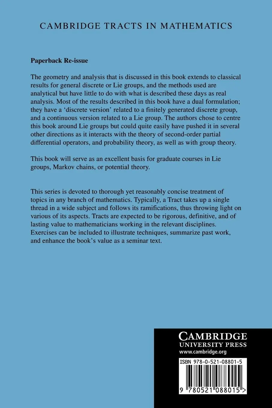 Rückseite: 9780521088015 | Analysis and Geometry on Groups | N. Th Varopoulos (u. a.) | Buch
