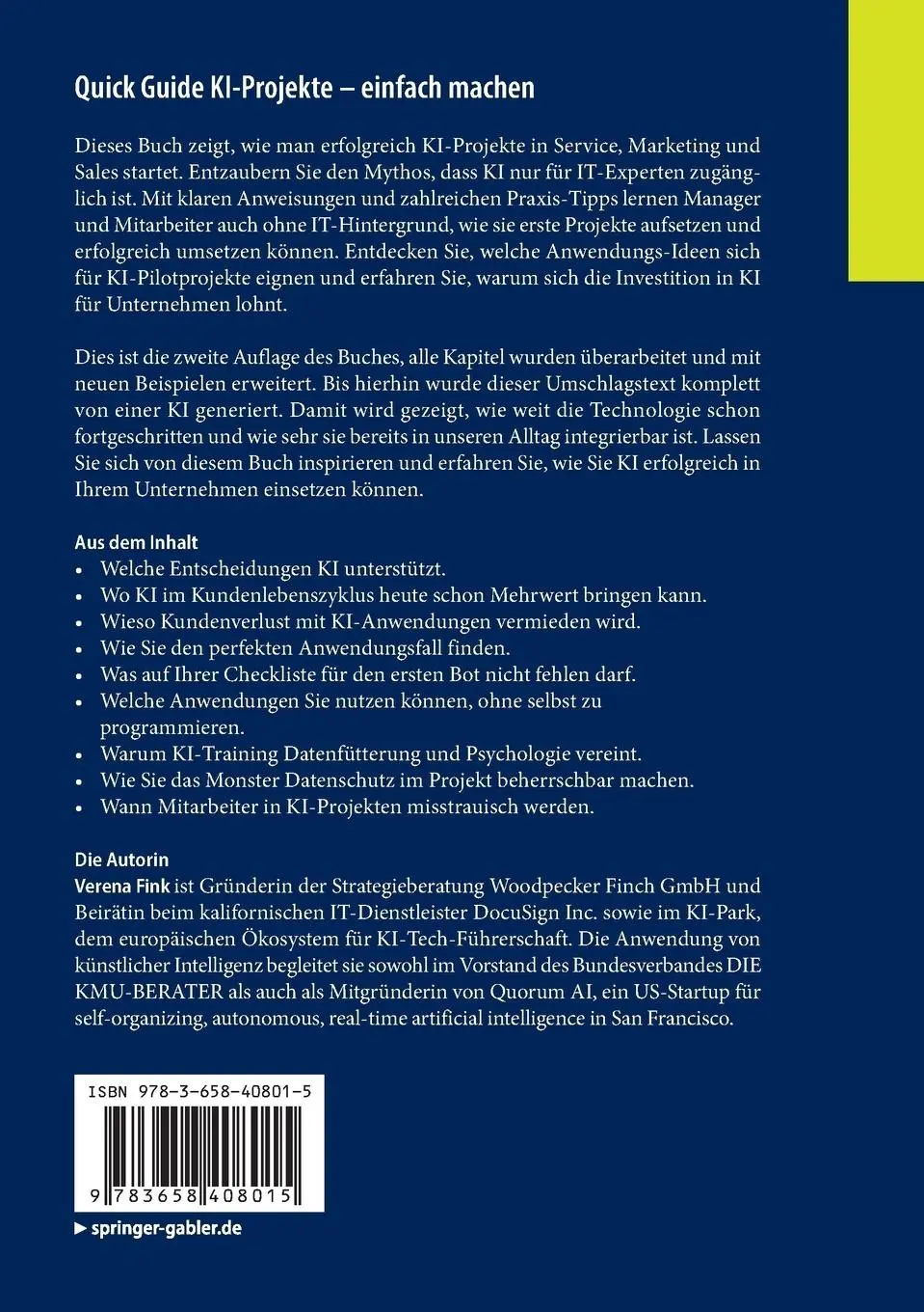 Rückseite: 9783658408015 | Quick Guide KI-Projekte ¿ einfach machen | Verena Fink | Taschenbuch