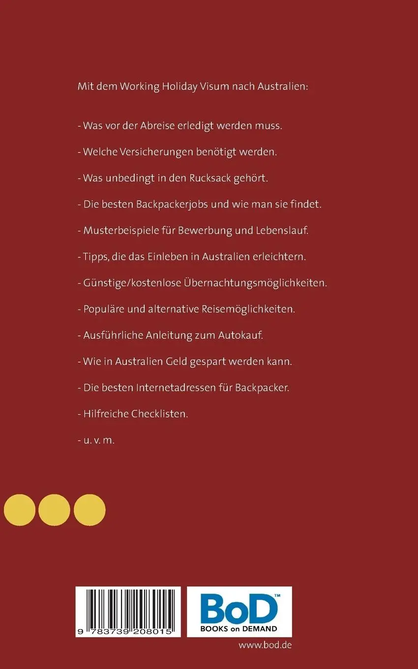 Rückseite: 9783739208015 | Work and Travel Australien | Hannah Sommer | Taschenbuch | 216 S.
