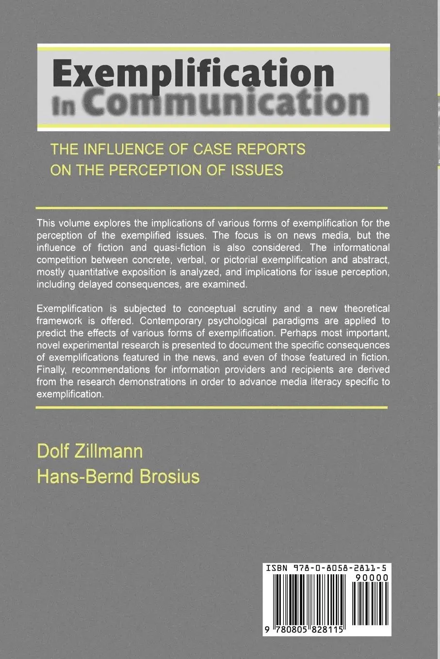 Rückseite: 9780805828115 | Exemplification in Communication | Dolf Zillmann (u. a.) | Taschenbuch