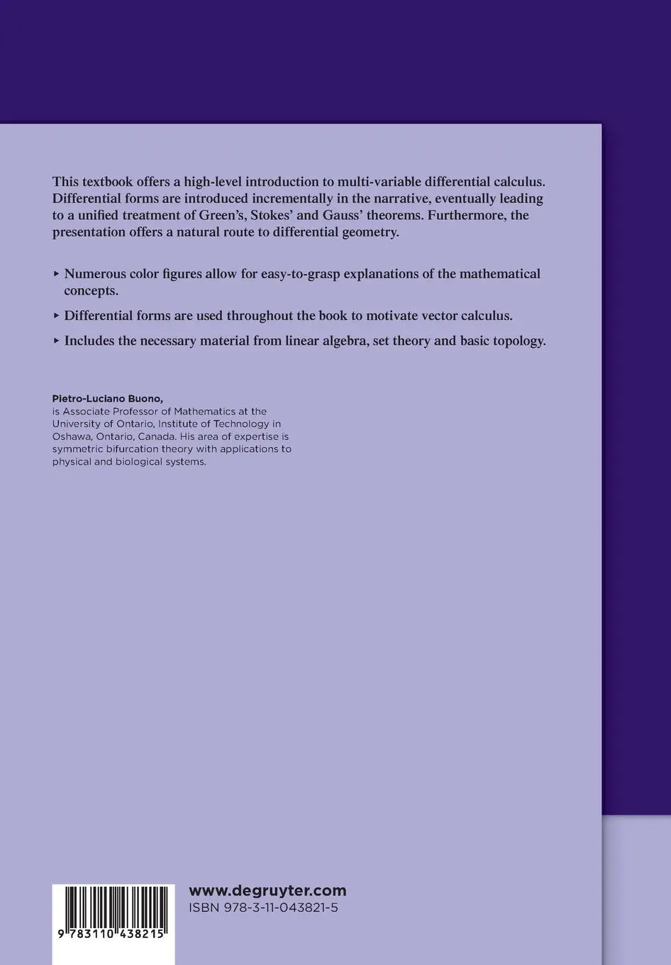 Rückseite: 9783110438215 | Advanced Calculus | Differential Calculus and Stokes' Theorem | Buono