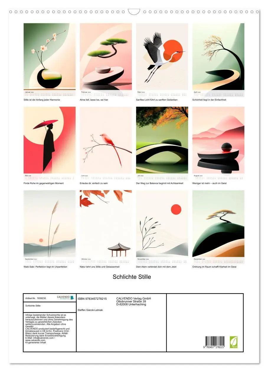 Bild: 9783457278215 | Schlichte Stille (Wandkalender 2026 DIN A2 hoch), CALVENDO...
