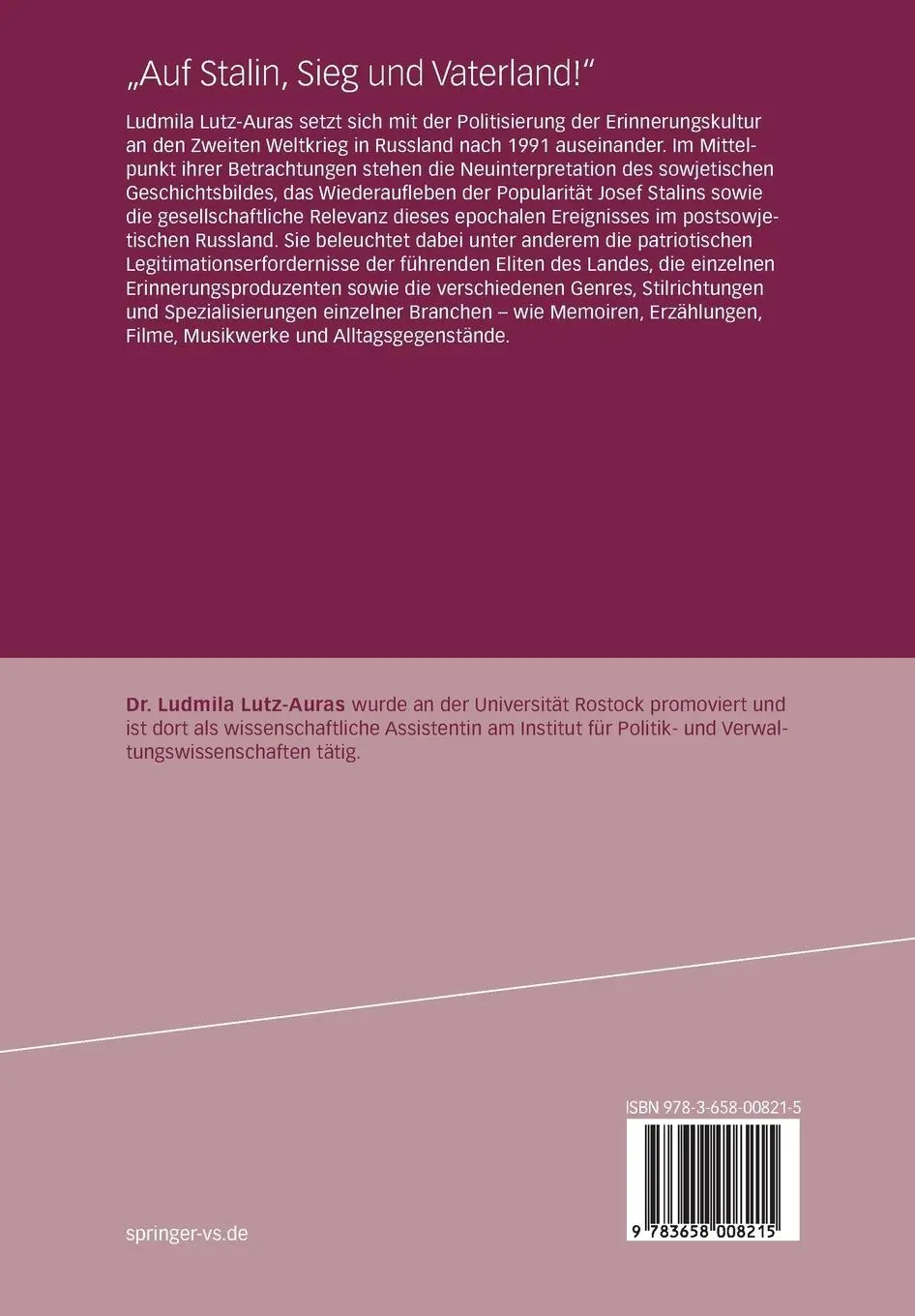 Rückseite: 9783658008215 | "Auf Stalin, Sieg und Vaterland!" | Ludmila Lutz-Auras | Taschenbuch