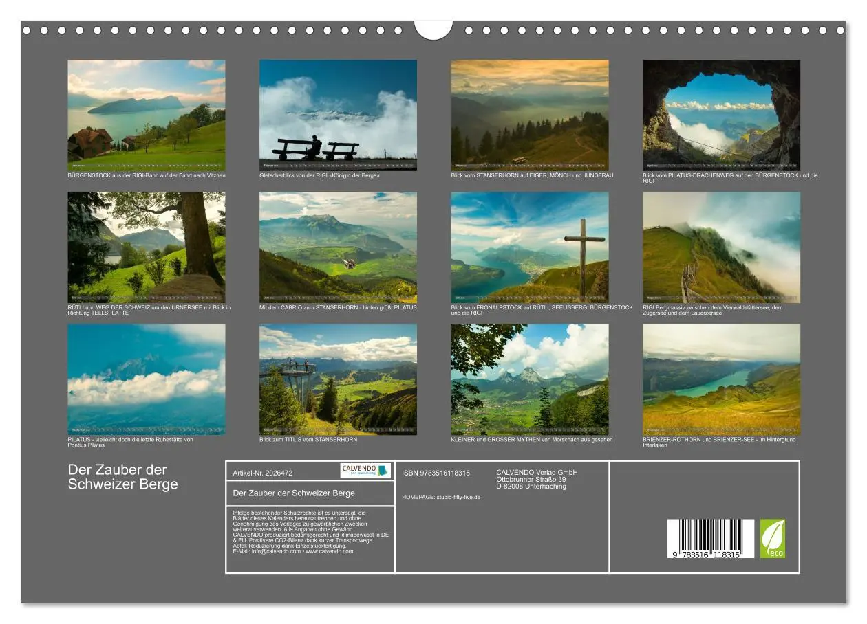 Bild: 9783516118315 | Der Zauber der Schweizer Berge (Wandkalender 2026 DIN A3 quer),...