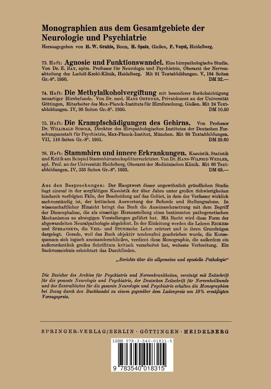 Rückseite: 9783540018315 | Über Weckamine | Pervitin und Benzedrin | H. Lewrenz (u. a.) | Buch