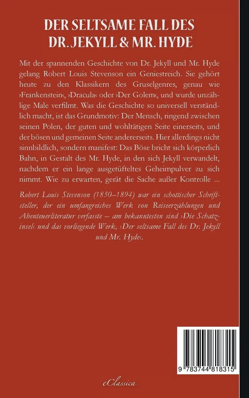Rückseite: 9783744818315 | Der seltsame Fall des Dr. Jekyll und Mr. Hyde | Robert Louis Stevenson