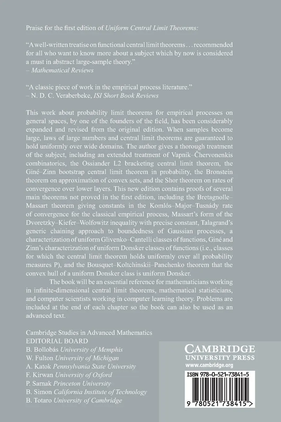 Rückseite: 9780521738415 | Uniform Central Limit Theorems | R. M. Dudley | Taschenbuch | Englisch