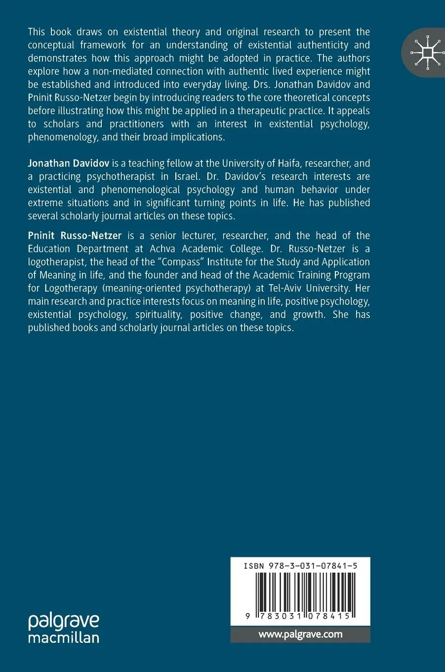 Rückseite: 9783031078415 | Existential Authenticity | Theory and Practice | Russo-Netzer (u. a.)