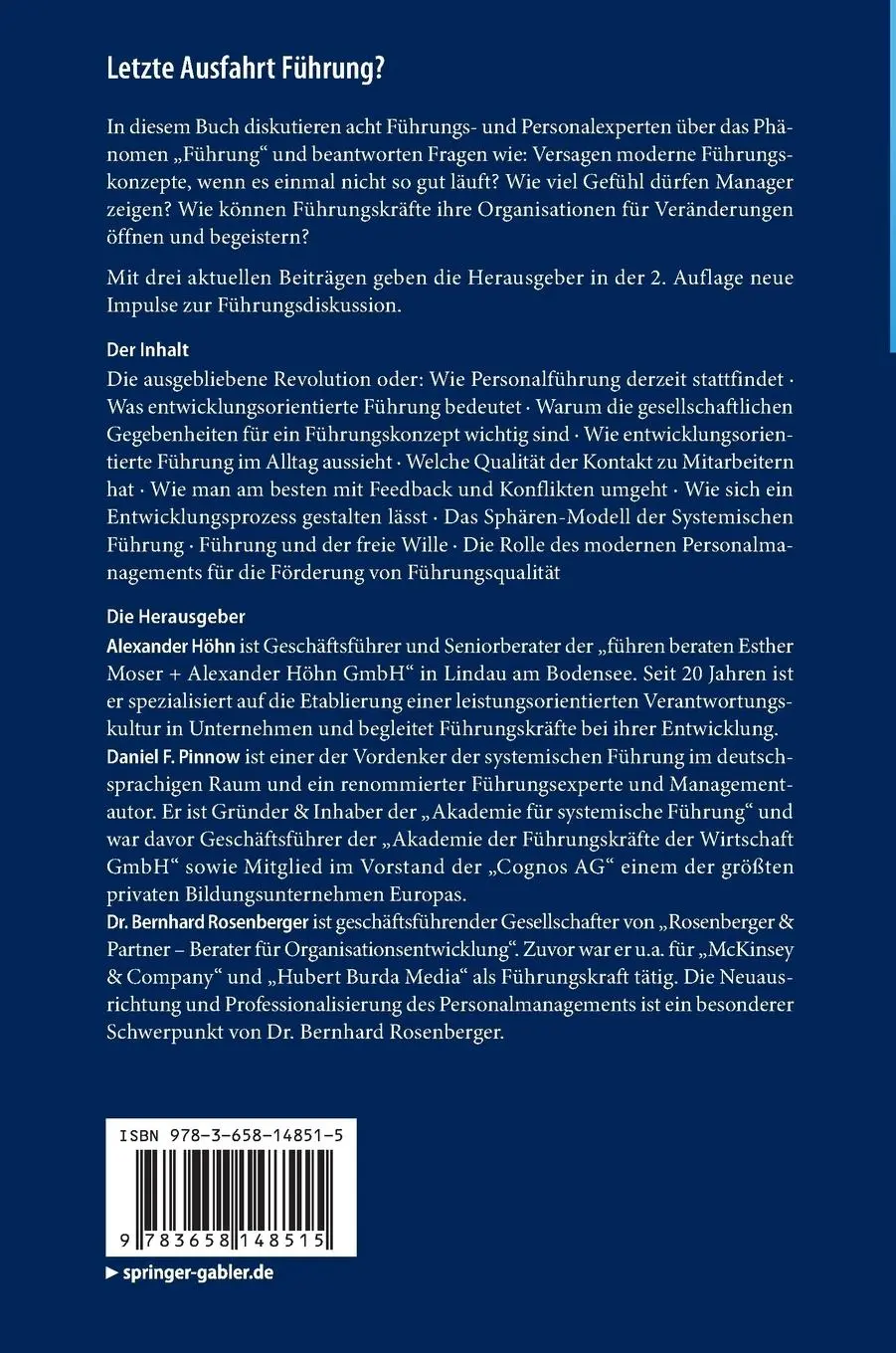 Rückseite: 9783658148515 | Letzte Ausfahrt Führung? | Alexander Höhn (u. a.) | Buch | xvii | 2016