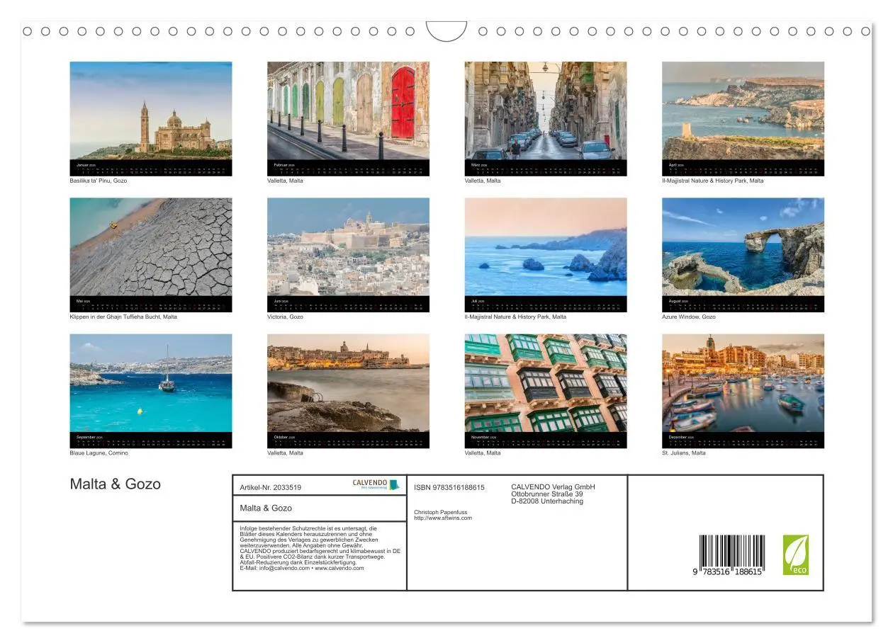 Bild: 9783516188615 | Malta &amp; Gozo (Wandkalender 2026 DIN A3 quer), CALVENDO Monatskalender