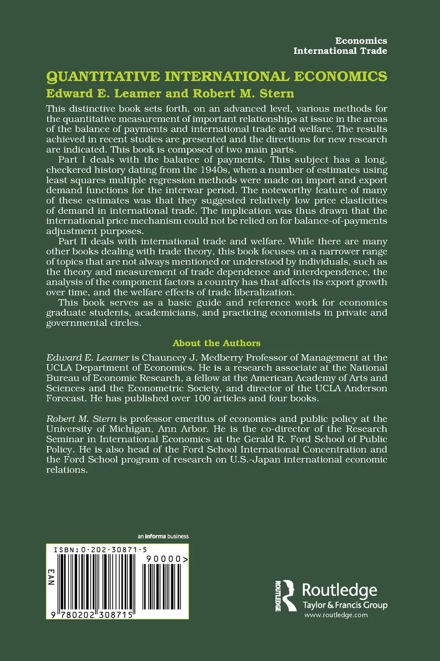 Rückseite: 9780202308715 | Quantitative International Economics | Edward E. Leamer (u. a.) | Buch