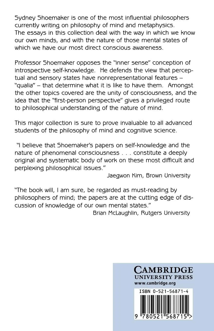 Rückseite: 9780521568715 | The First-Person Perspective and Other Essays | Sydney Shoemaker
