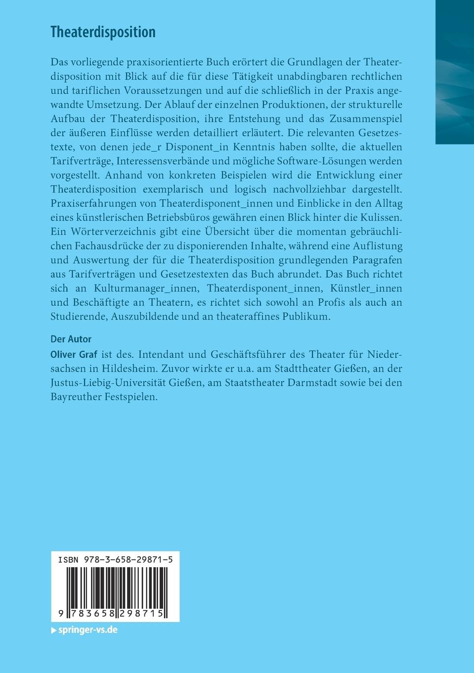 Rückseite: 9783658298715 | Theaterdisposition | Oliver Graf | Taschenbuch | Paperback | xv | 2020