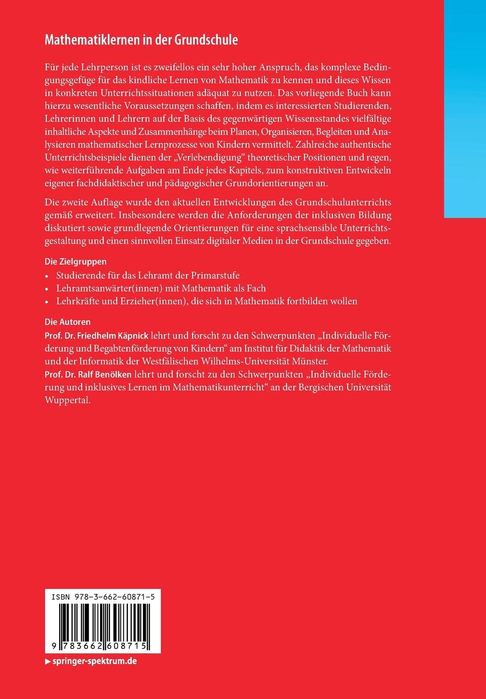 Rückseite: 9783662608715 | Mathematiklernen in der Grundschule | Ralf Benölken (u. a.) | Buch