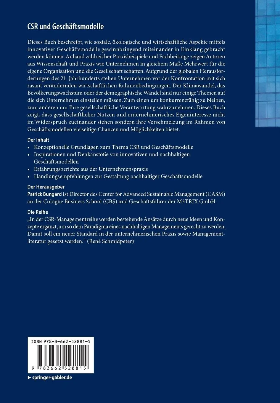 Rückseite: 9783662528815 | CSR und Geschäftsmodelle | Auf dem Weg zum zeitgemäßen Wirtschaften