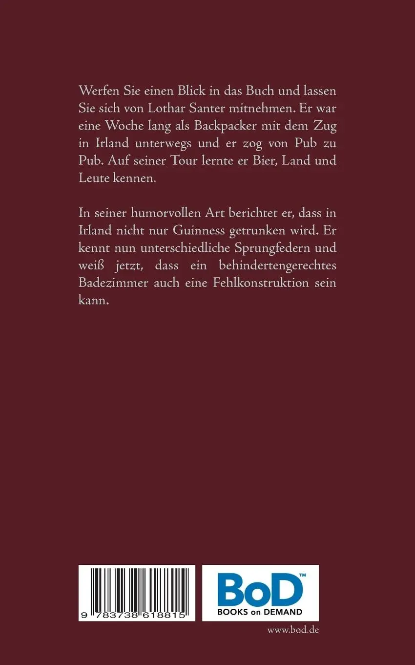 Rückseite: 9783738618815 | Mein bierisches Tagebuch | Eine Woche Irland im Zug von Pub zu Pub