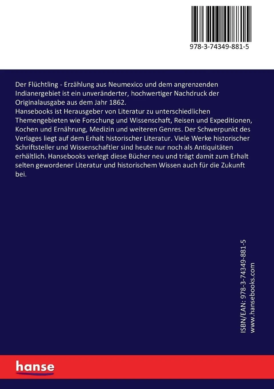 Rückseite: 9783743498815 | Der Flüchtling | Balduin Möllhausen | Taschenbuch | 276 S. | Deutsch