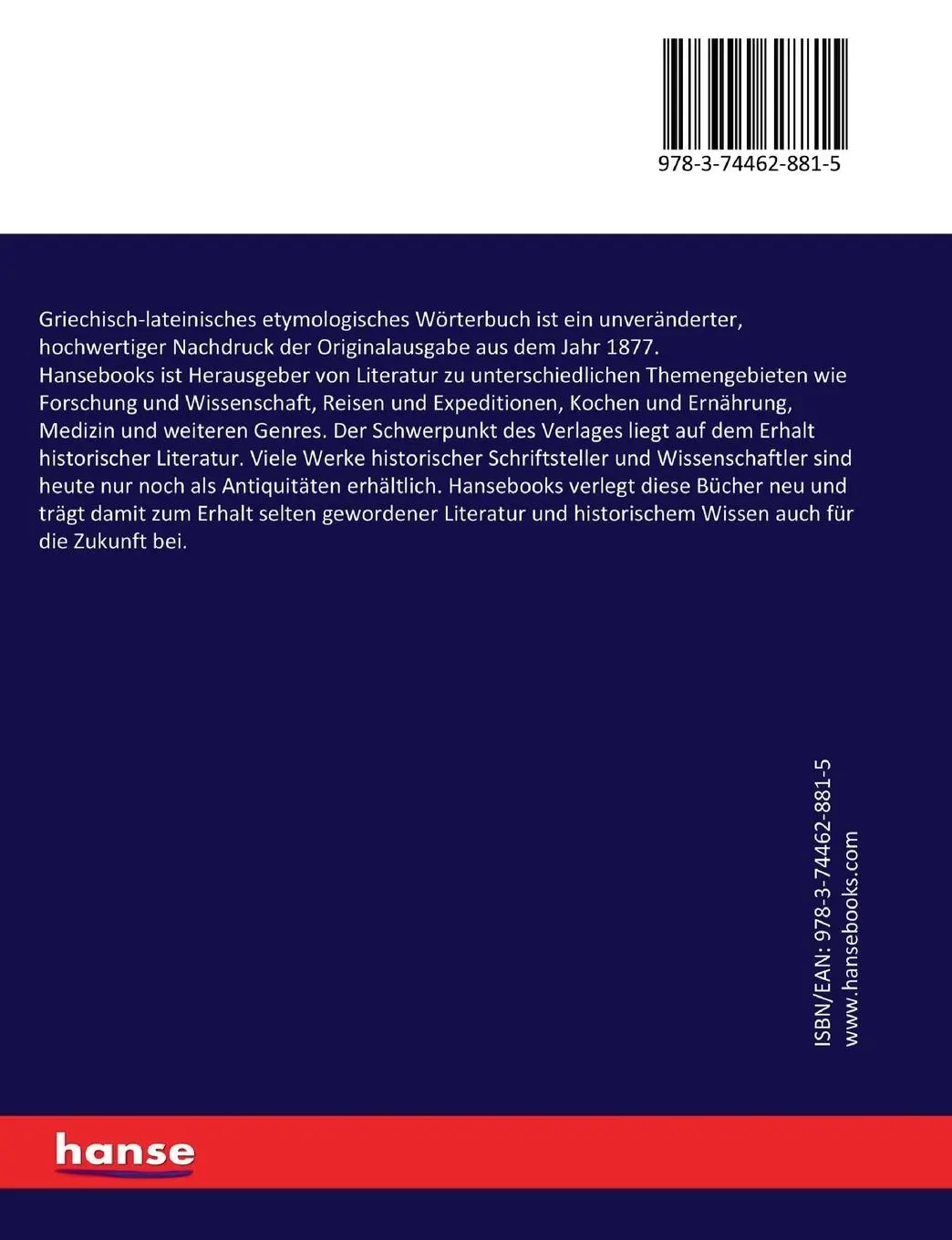 Rückseite: 9783744628815 | Griechisch-lateinisches etymologisches Wörterbuch | Alois Vaníc¿ek