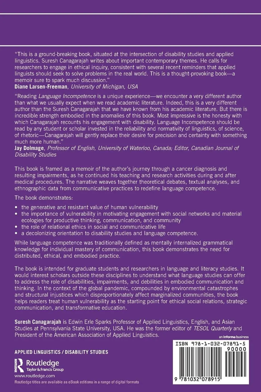 Rückseite: 9781032078915 | Language Incompetence | Suresh Canagarajah | Taschenbuch | Englisch