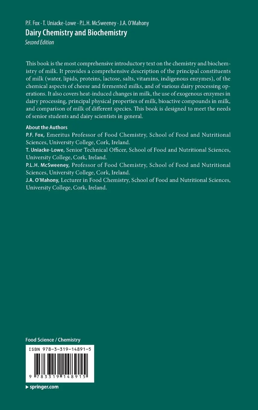 Rückseite: 9783319148915 | Dairy Chemistry and Biochemistry | P. F. Fox (u. a.) | Buch | xx