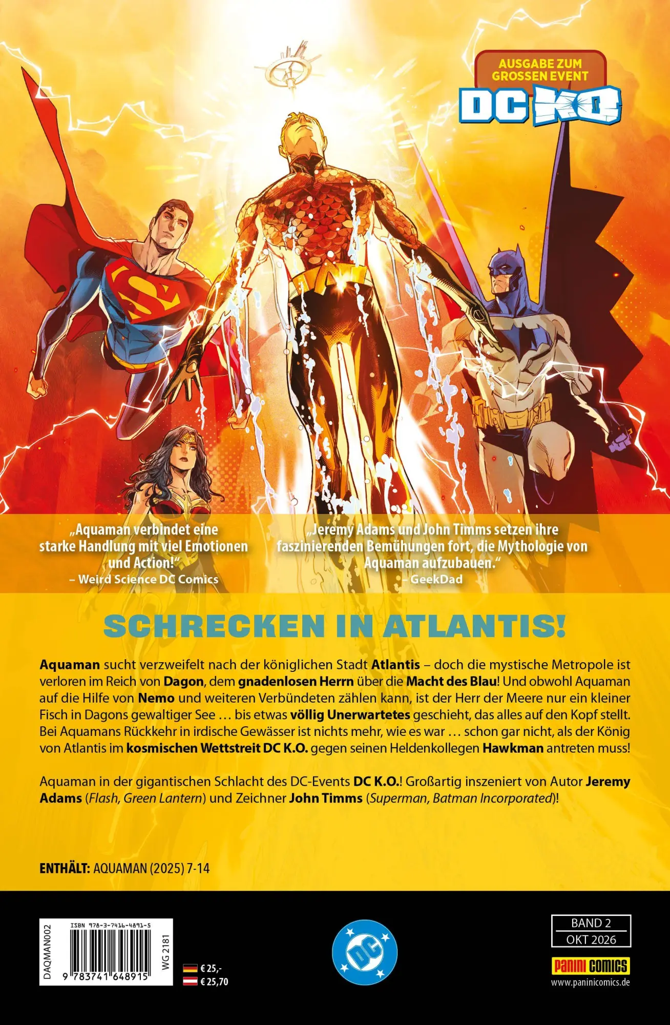 Rückseite: 9783741648915 | Aquaman | Bd. 2 (3. Serie): Die Macht des Blau | Jeremy Adams (u. a.)