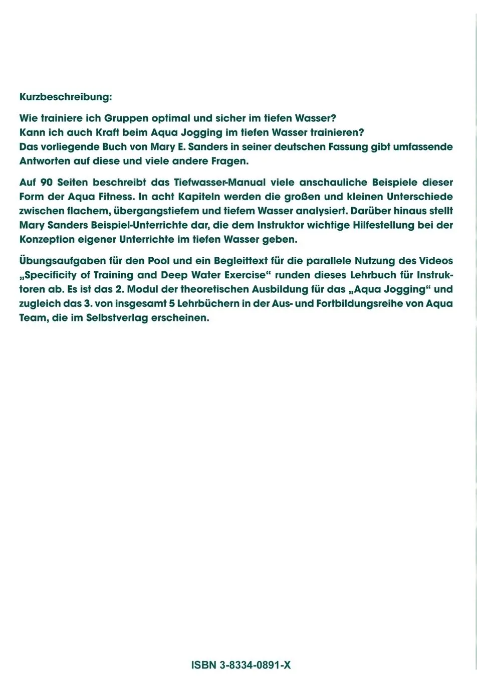 Rückseite: 9783833408915 | Water Fit Instructor Training - Deep Water Manual | Anja Michaelsen
