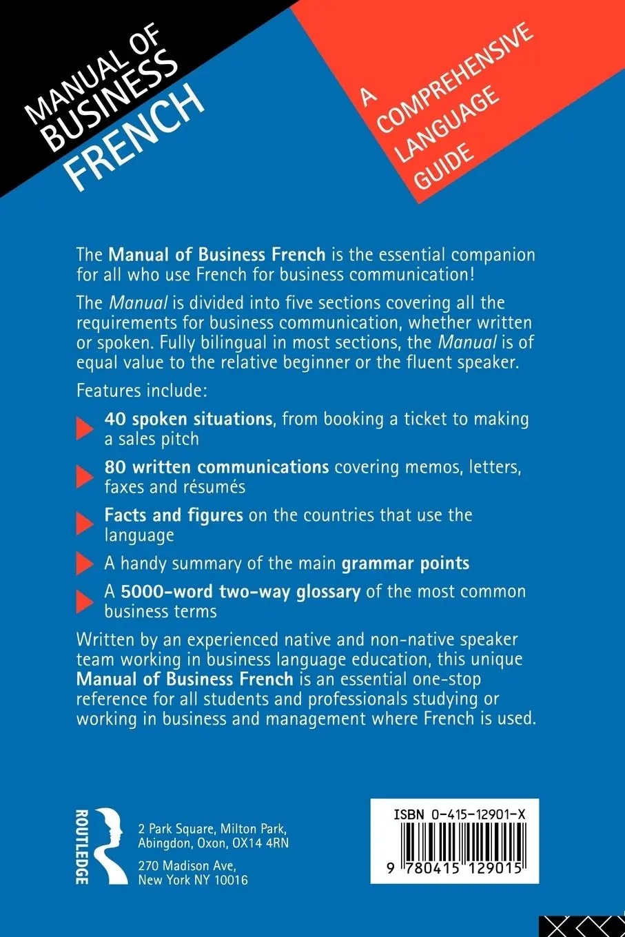 Rückseite: 9780415129015 | Manual of Business French | Nathalie McAndrew Cazorla (u. a.) | Buch